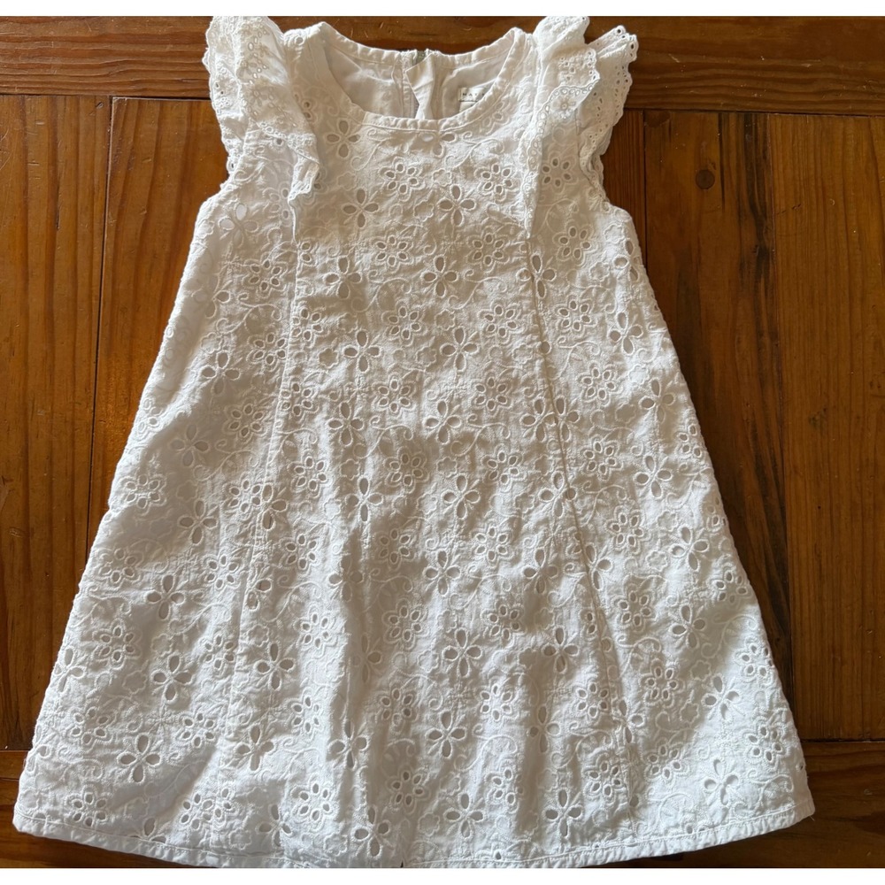 Max Studio Girls White Eyelet Lace Ruffle Sleeve Dress Size 5 Floral Cotton
